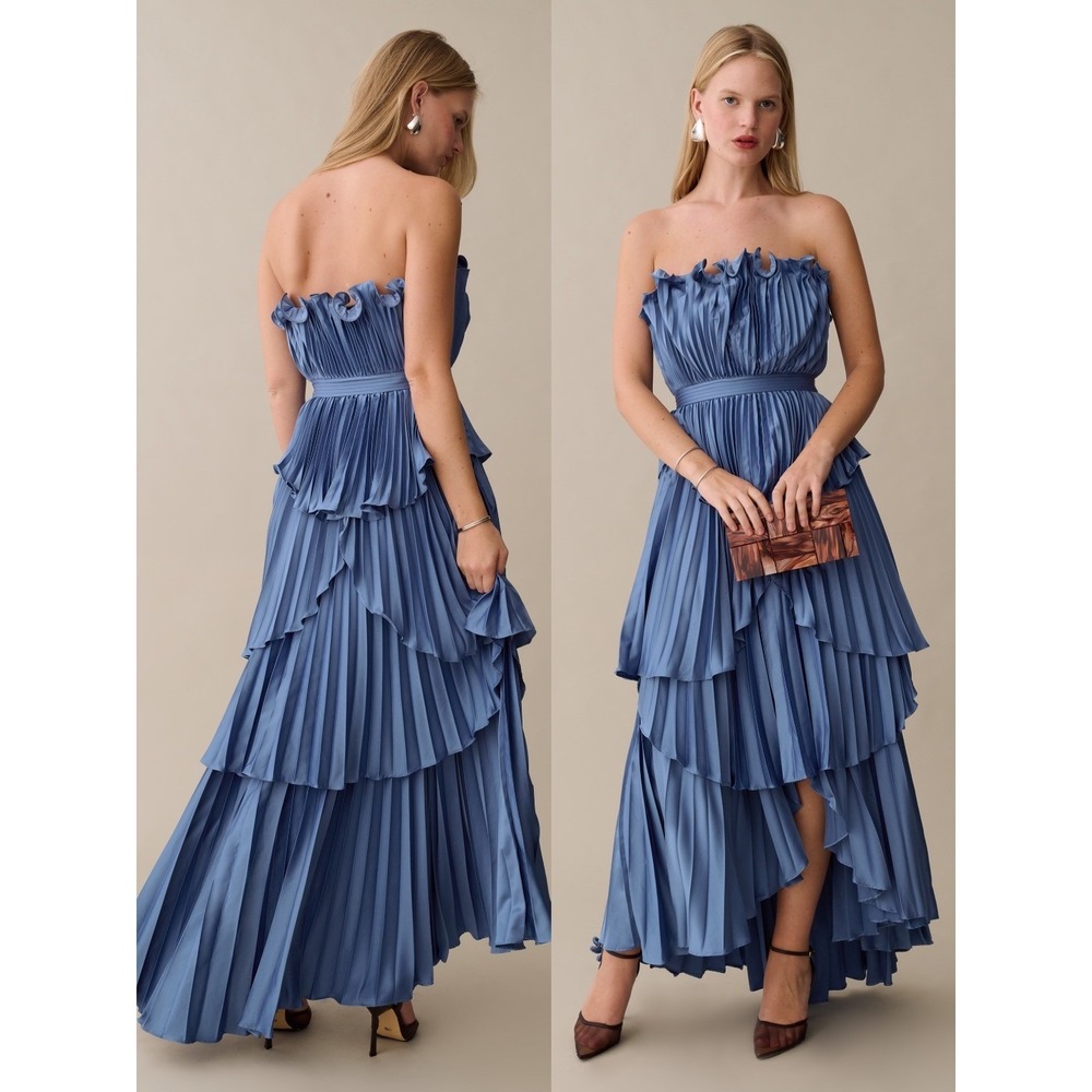 NWT o.p.t Danae Strapless Satin Dress in Dusty Blue - Size 10